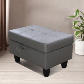 Dark Grey Faux Leather Living Room Sofa Ottoman