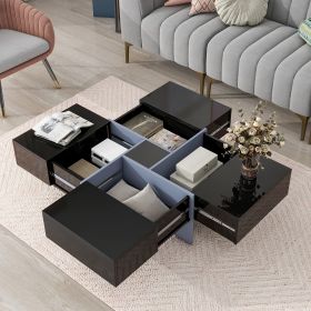 ON-TREND Unique Design Coffee Table with 4 Hidden Storage Compartments, Square Cocktail Table with Extendable Sliding Tabletop