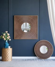 Round Carter Wooden Mirror with Gold Iron Frame