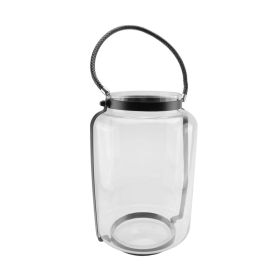 Clear Glass Hurricane Candle Holder Lantern with Jet Black Metal Frame