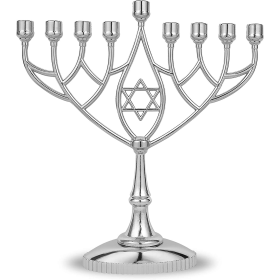 Traditional Classic Geometric Hanukkah Menorah 9" Silver Plated Chanukah Candle