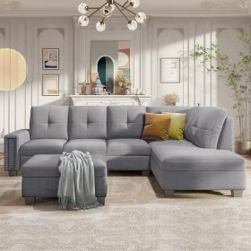 Reversible Sectional Sofa Space Saving with Storage Ottoman Rivet Ornament