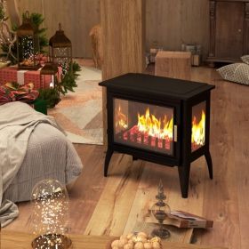 1000W/1500W 24" Electric Fireplace Stove, Freestanding Fireplace Heater with Realistic Flame, Adjustable Temperature, Black-AS