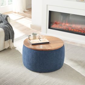 Round Storage Ottoman; 2 in 1 Function; Work as End table and Ottoman; Navy