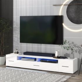 Extended, Minimalist Design TV stand with Color Changing LED Lights, Modern Universal Entertainment Center, High Gloss TV Cabinet for 90+ inch TV