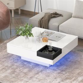 Modern Square Coffee Table with Detachable Tray and Plug-in 16-color LED