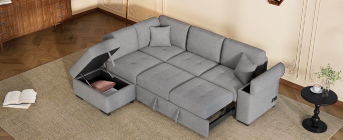 Sleeper Sectional Sofa, L-Shape Corner Couch Sofa-Bed with Storage Ottoman