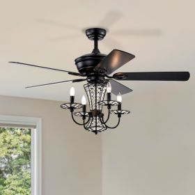 52 Inch Crystal Chandelier Fan with Lights and Remote Control, Modern Ceiling Fan with Dual Finish Reversible Blades, Fandelier for Living Room