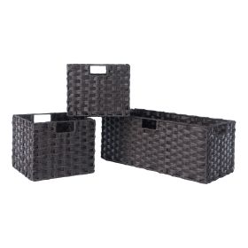 Melanie 3-Pc Foldable Woven Fiber Basket Set; Chocolate