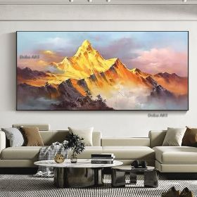 Gold Mountain Oil Painting on Canvas Original Blue Sky Painting Gold Wall Art Abstract Landscape Decor Wall Art Home Decor (size: 90x120cm)