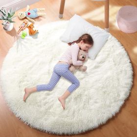 Round Rug for Bedroom, Fluffy Round Circle Rug for Kids Room (Color: White, size: 160x160cm)