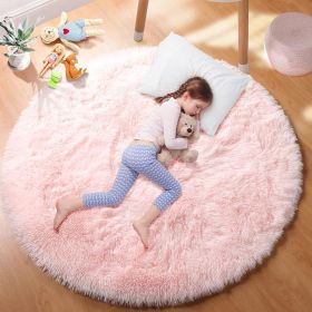 Round Rug for Bedroom, Fluffy Round Circle Rug for Kids Room (Color: PINK, size: 120x120cm)