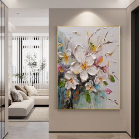 Hand Painted Oil Painting Abstract Original Flower Oil Painting On Canvas Large Wall Art Original White Floral Painting Floral Custom Painting Living (Style: 01, size: 100x150cm)