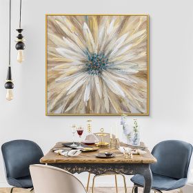 Abstract Golden White Flowers Hand Painted Oil Painting On Canvas Art Wall Pictures Painting For Living Room Home Decor Gift (size: 90x90cm)