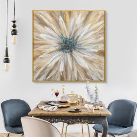 Abstract Golden White Flowers Hand Painted Oil Painting On Canvas Art Wall Pictures Painting For Living Room Home Decor Gift (size: 100x100cm)