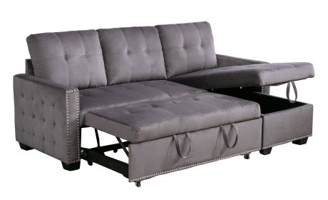 Reversible Sectional Storage Sleeper Sofa Bed, L-Shape 2 Seat Sectional (Color: as Pic)