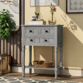 Slim Sofa Table with Three Storage Drawers and Bottom Shelf for Living Room, Easy Assembly (Color: Gray Wash)