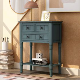 Slim Sofa Table with Three Storage Drawers and Bottom Shelf for Living Room, Easy Assembly (Color: Navy)