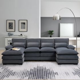 Modern U-shaped Sectional Sofa with Waist Pillows,6-seat Upholstered Symmetrical Sofa Furniture (Color: as Pic)