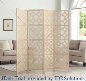 Curtain, Quarterfoil Infused Diamond Design 4-Panel Room Divider, Gold, Curtain (Color: Gold)