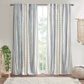 Cotton Printed Curtain Panel with Chenille Stripe and Lining (Color: as Pic)