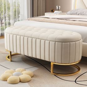 Elegant Upholstered Velvet Storage Ottoman (Color: Beige)