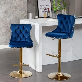 Golden Swivel Velvet Barstools Adjustable (Color: as picture)