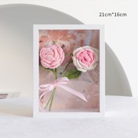 Crochet Flower Bouquet Picture Frame (Color: Pink Rose)